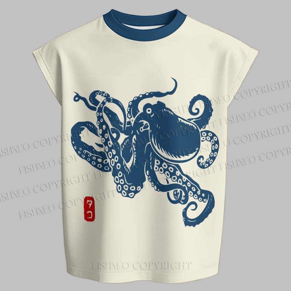 Men's Octopus Japanese Style Sleeveless Tank Top & Elasticated Trousers pants Two-Piece Streetwear Set