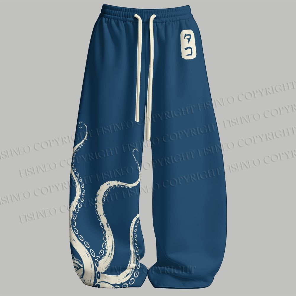 Men's Octopus Japanese Style Sleeveless Tank Top & Elasticated Trousers pants Two-Piece Streetwear Set