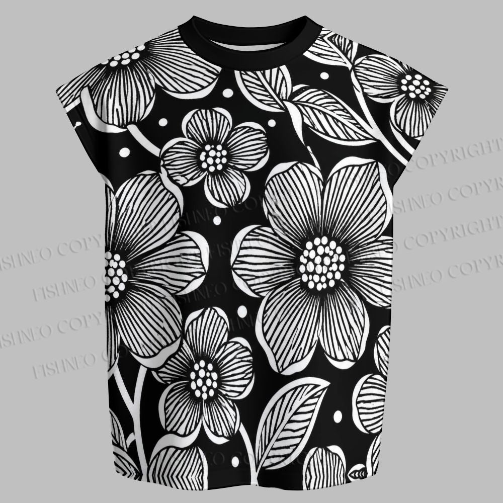 Men's Yayoi Kusama Black Flower Sleeveless Tank Top & Elasticated Trousers pants Two-Piece Streetwear Set