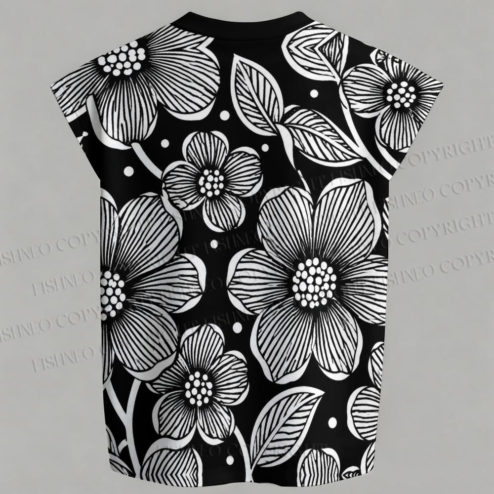 Men's Yayoi Kusama Black Flower Sleeveless Tank Top & Elasticated Trousers pants Two-Piece Streetwear Set