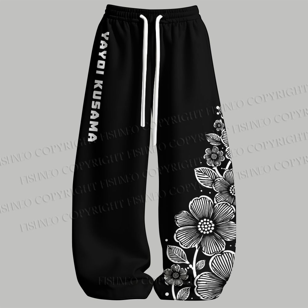Men's Yayoi Kusama Black Flower Sleeveless Tank Top & Elasticated Trousers pants Two-Piece Streetwear Set