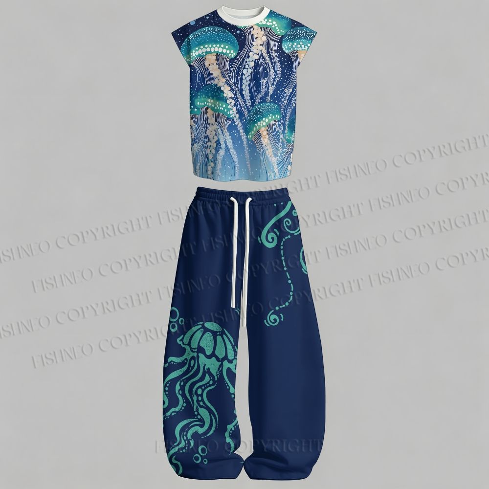 Men's Yayoi Kusama Jellyfish Sleeveless Tank Top & Elasticated Trousers pants Two-Piece Streetwear Set