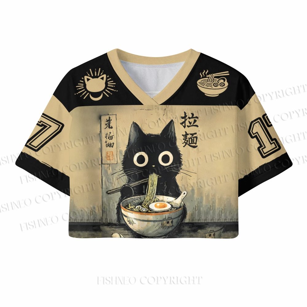 Kawaii Ramen Cat Crop Sport Jersey Shirts