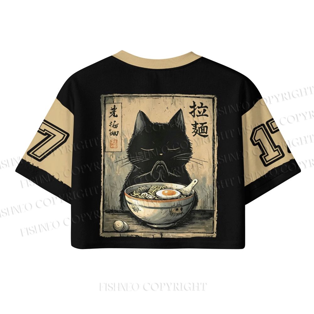 Kawaii Ramen Cat Crop Sport Jersey Shirts