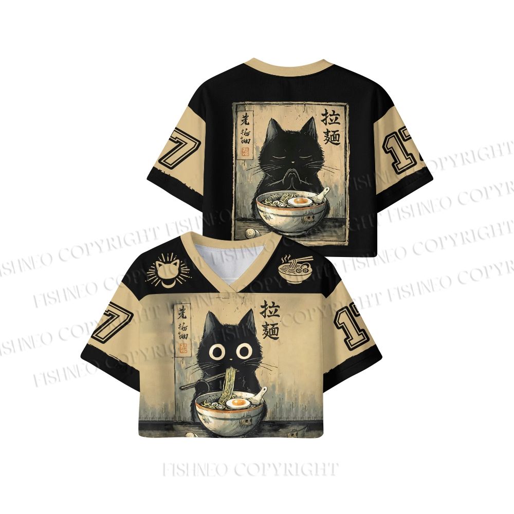 Kawaii Ramen Cat Crop Sport Jersey Shirts