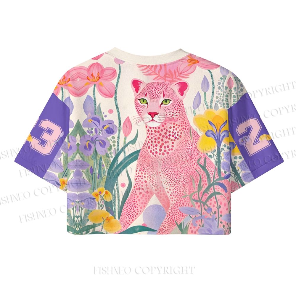 Yayoi Kusama Pink Cheetah Crop Sport Jersey Shirts