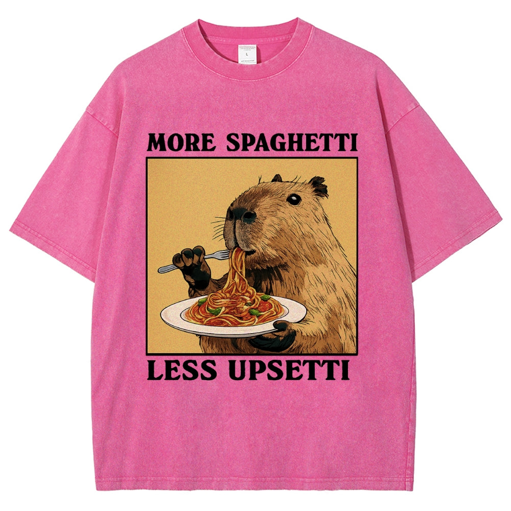 Unisex Capybara Eating Pasta Washed T-Shirt
