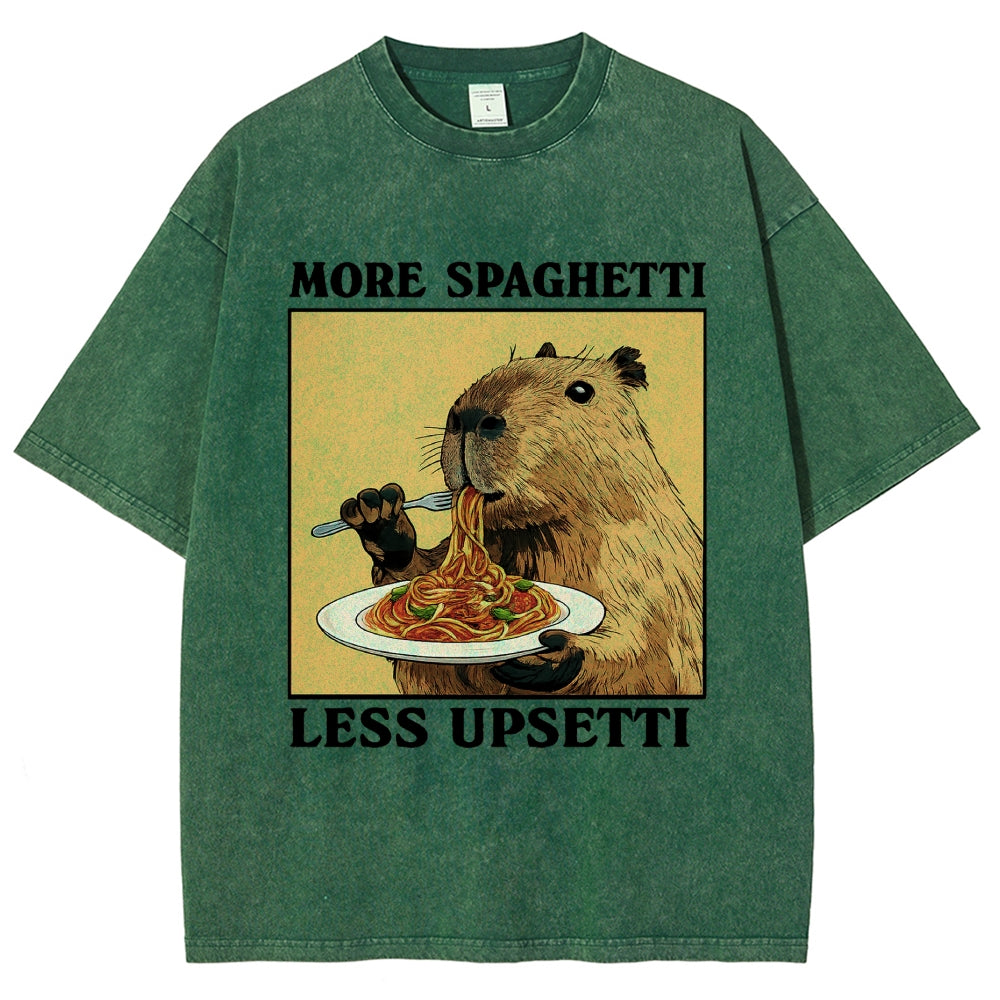 Unisex Capybara Eating Pasta Washed T-Shirt