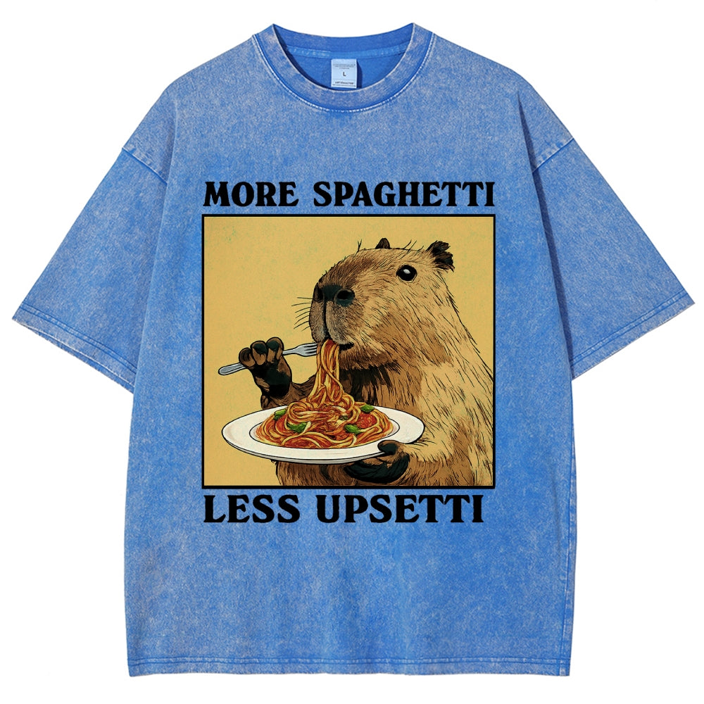 Unisex Capybara Eating Pasta Washed T-Shirt