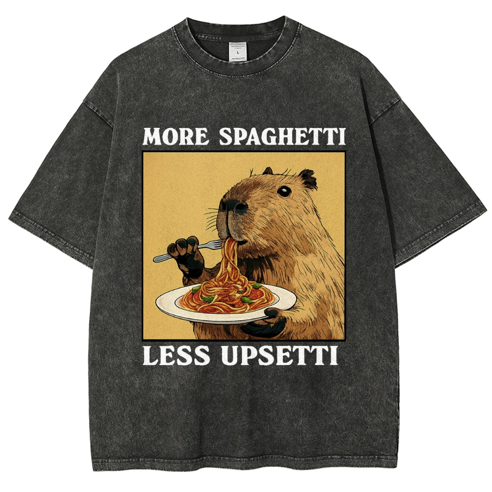 Unisex Capybara Eating Pasta Washed T-Shirt