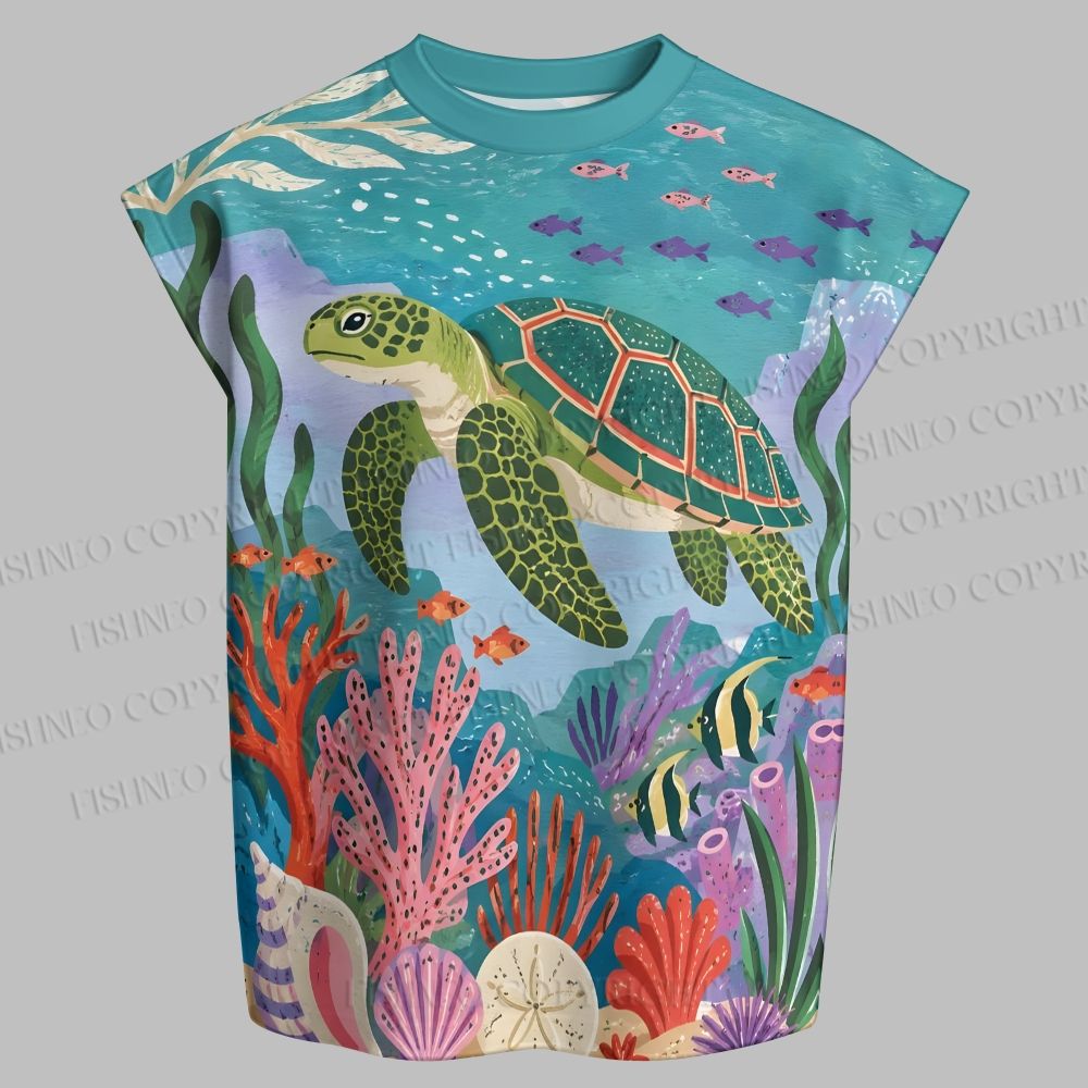 Men's Turtle in Ocean Sleeveless Tank Top & Elasticated Trousers pants Two-Piece Streetwear Set