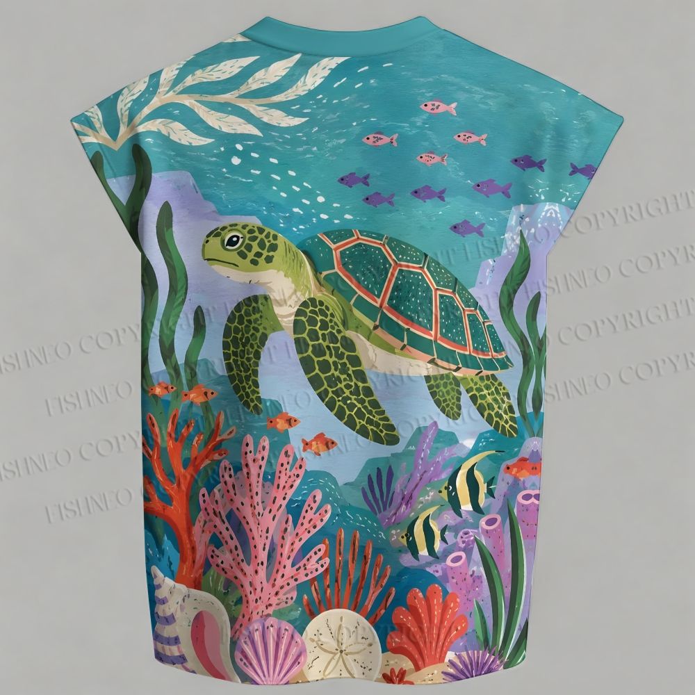 Men's Turtle in Ocean Sleeveless Tank Top & Elasticated Trousers pants Two-Piece Streetwear Set
