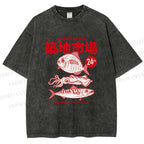 Unisex Tsukiji Market Printed Washed Tee