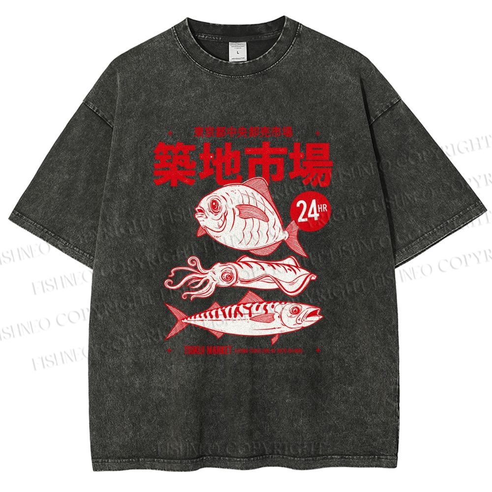 Unisex Tsukiji Market Printed Washed Tee