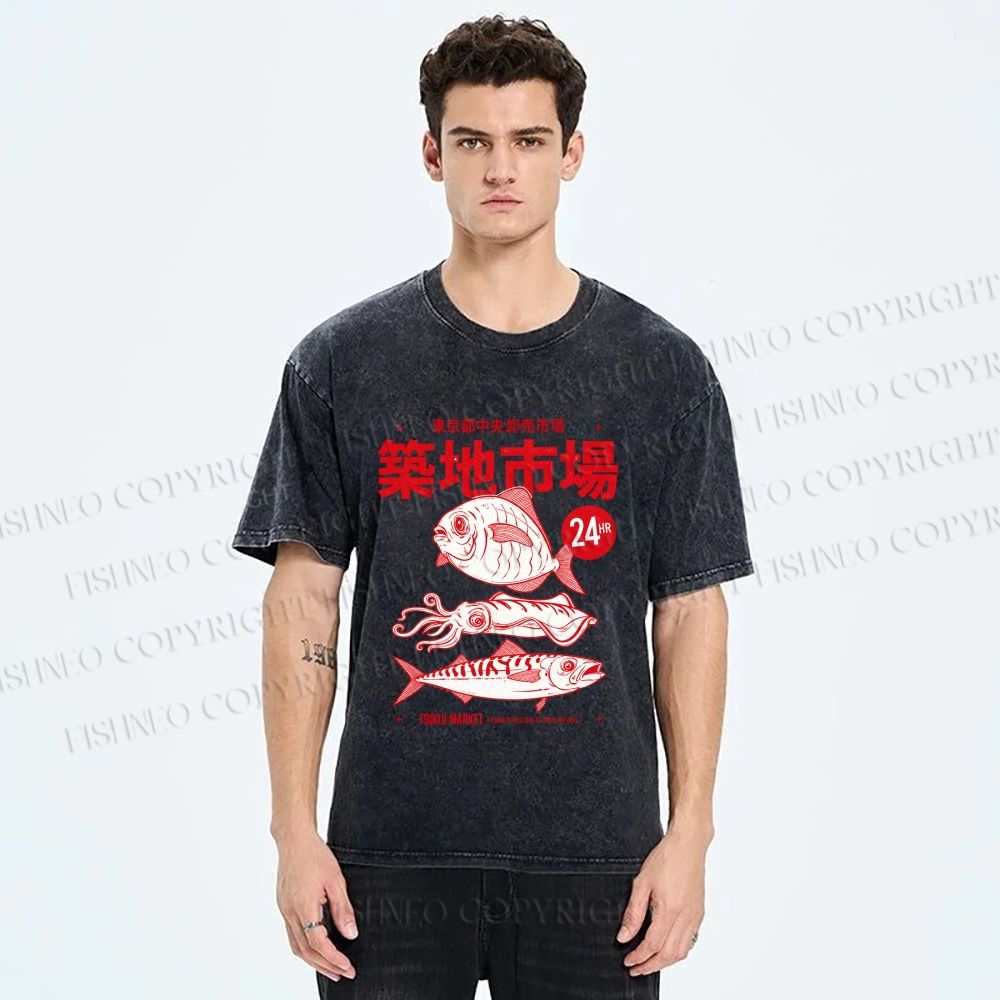 Unisex Tsukiji Market Printed Washed Tee
