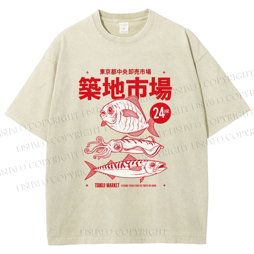 Unisex Tsukiji Market Printed Washed Tee