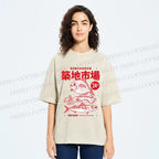 Unisex Tsukiji Market Printed Washed Tee