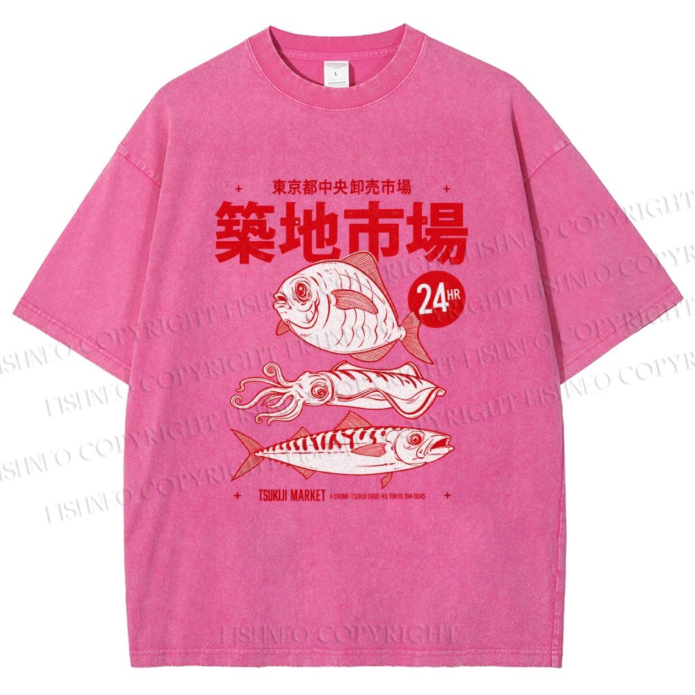 Unisex Tsukiji Market Printed Washed Tee
