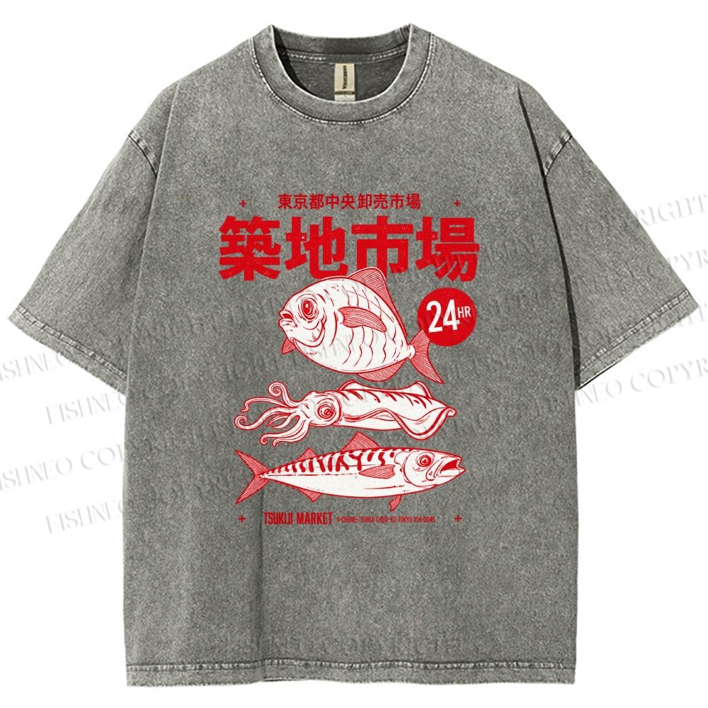 Unisex Tsukiji Market Printed Washed Tee