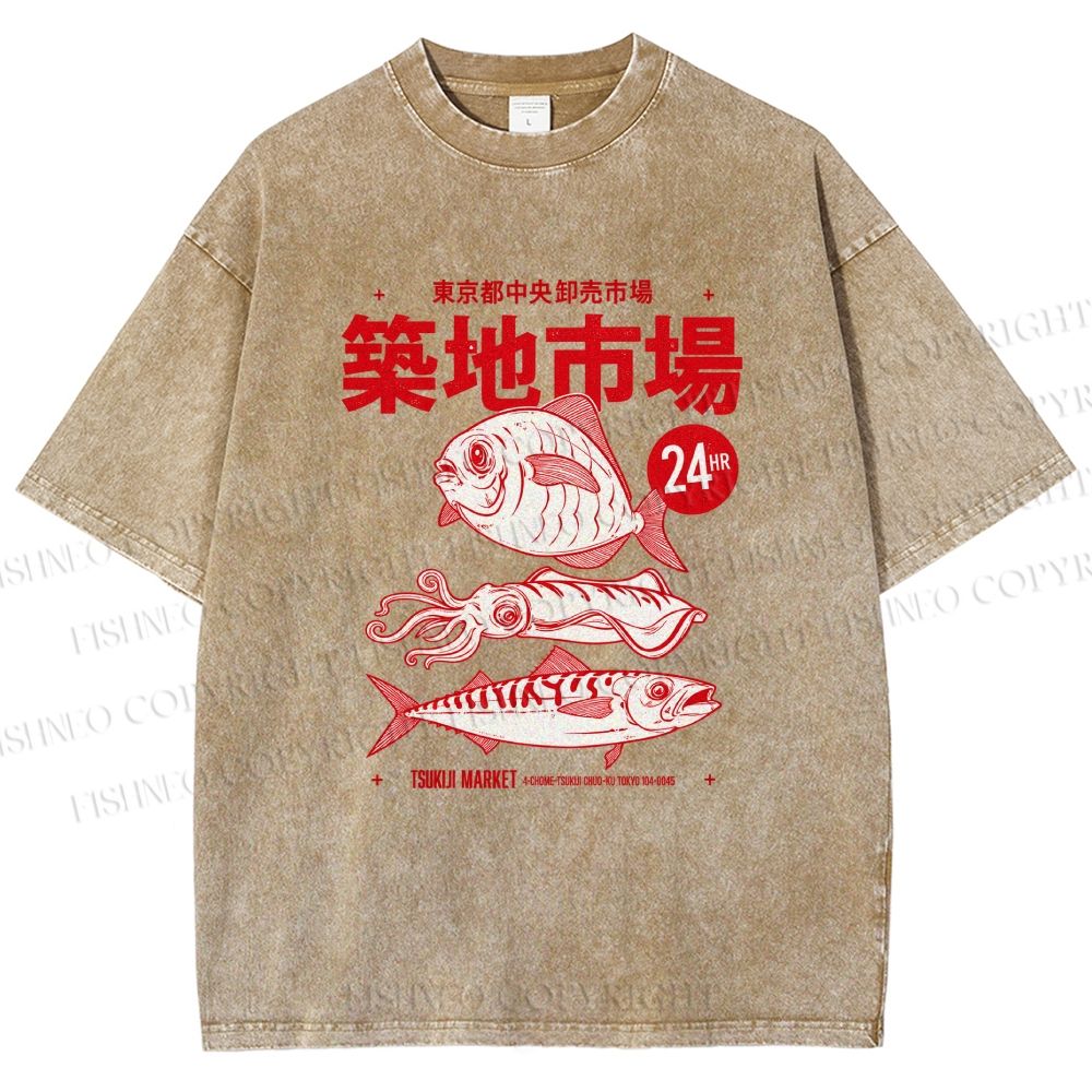 Unisex Tsukiji Market Printed Washed Tee