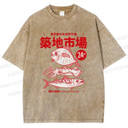 Unisex Tsukiji Market Printed Washed Tee