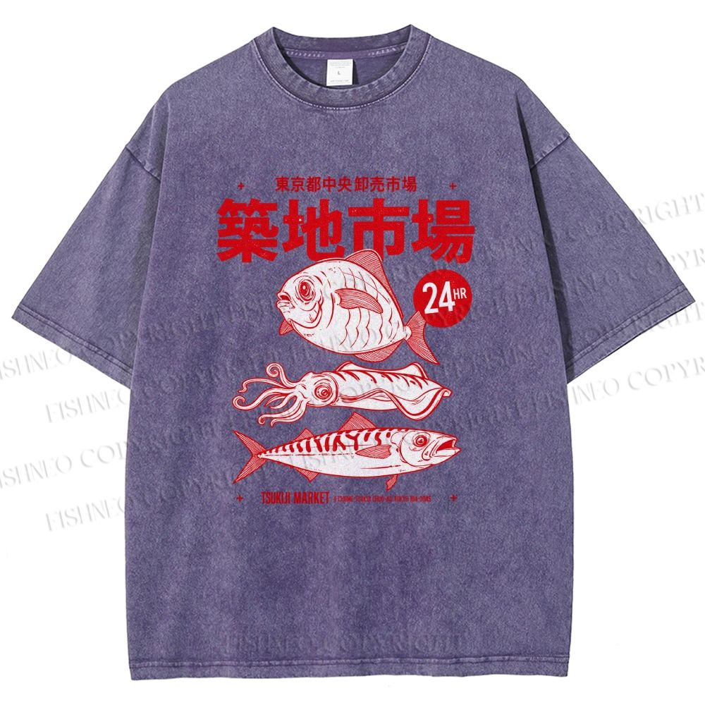 Unisex Tsukiji Market Printed Washed Tee