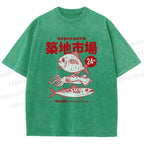Unisex Tsukiji Market Printed Washed Tee