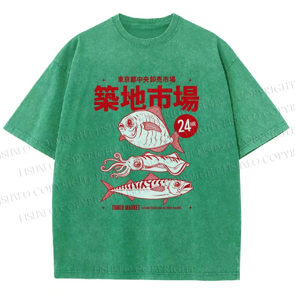 Unisex Tsukiji Market Printed Washed Tee