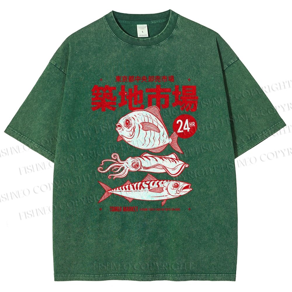 Unisex Tsukiji Market Printed Washed Tee