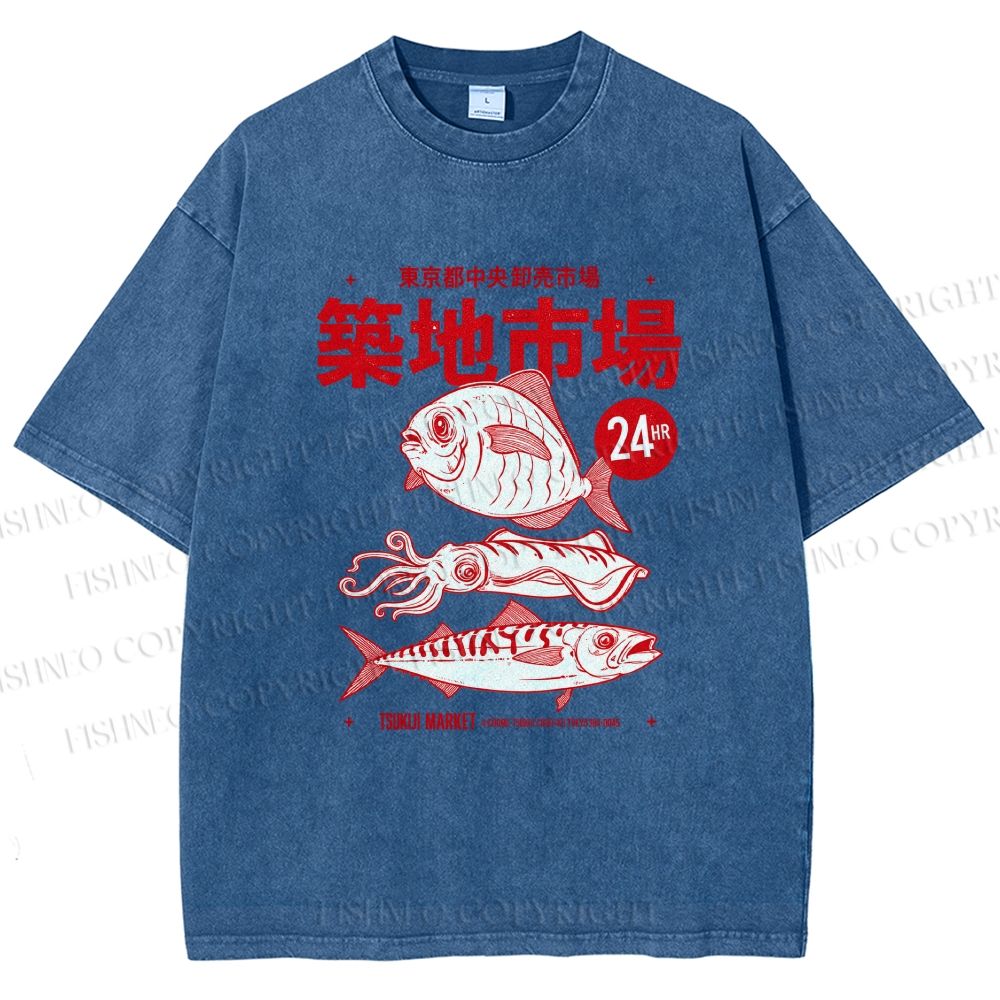 Unisex Tsukiji Market Printed Washed Tee