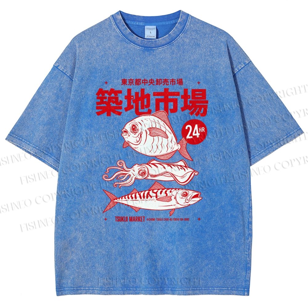Unisex Tsukiji Market Printed Washed Tee