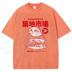 Unisex Tsukiji Market Printed Washed Tee