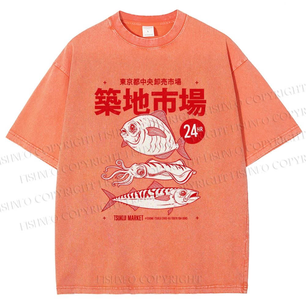 Unisex Tsukiji Market Printed Washed Tee