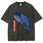 Unisex Blue Whale Printed Washed Tee