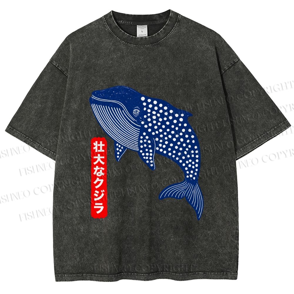 Unisex Blue Whale Printed Washed Tee