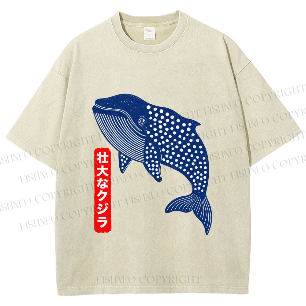 Unisex Blue Whale Printed Washed Tee