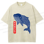 Unisex Blue Whale Printed Washed Tee