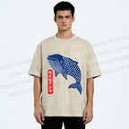 Unisex Blue Whale Printed Washed Tee