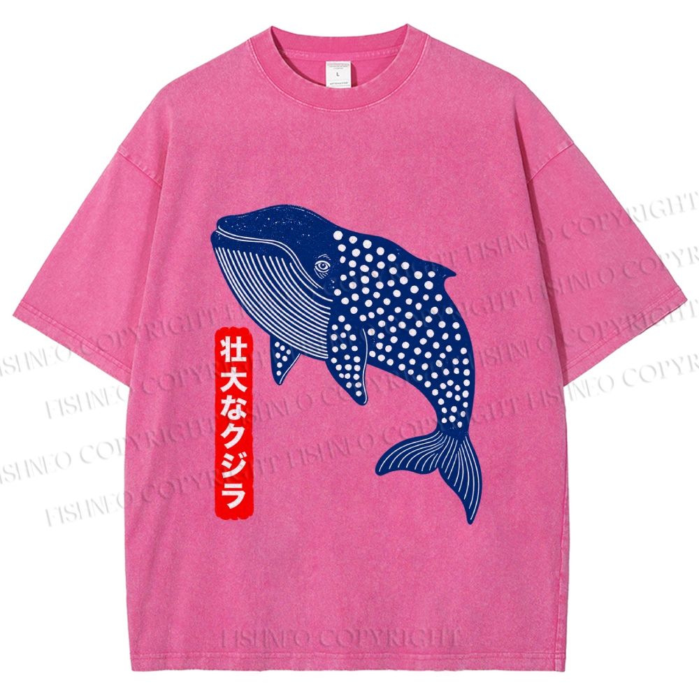 Unisex Blue Whale Printed Washed Tee