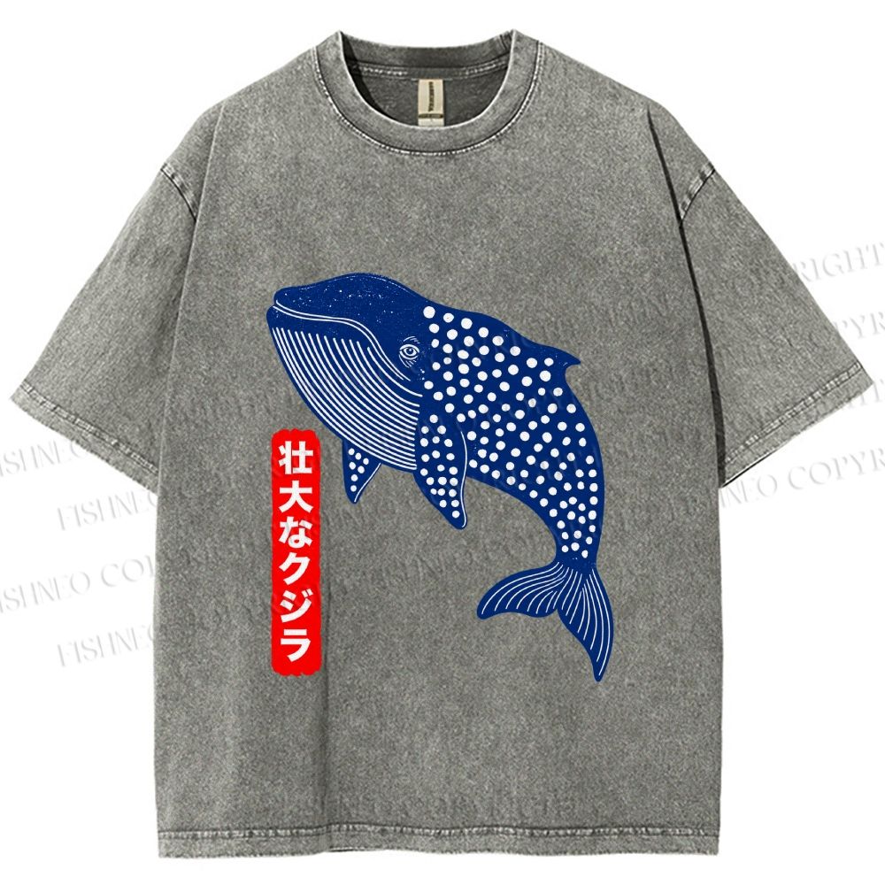 Unisex Blue Whale Printed Washed Tee