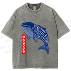 Unisex Blue Whale Printed Washed Tee