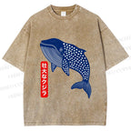 Unisex Blue Whale Printed Washed Tee
