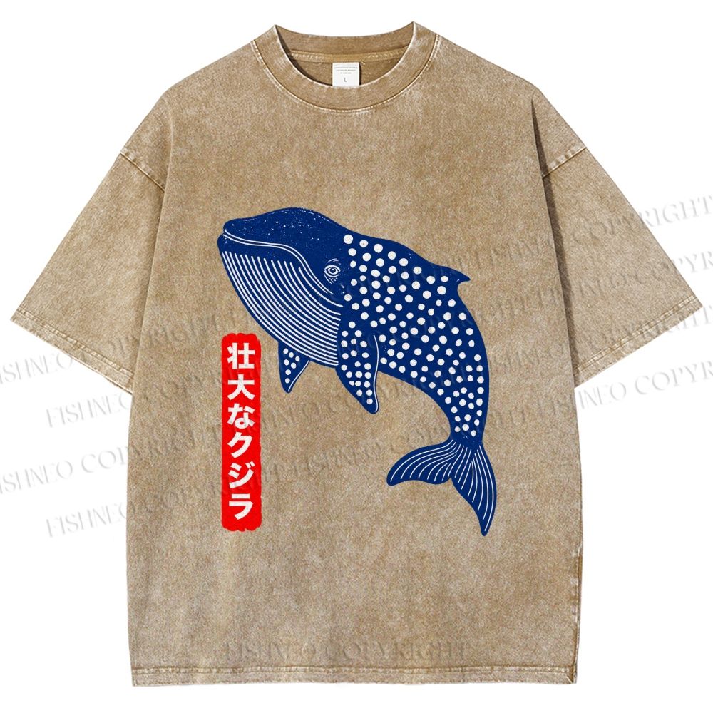 Unisex Blue Whale Printed Washed Tee
