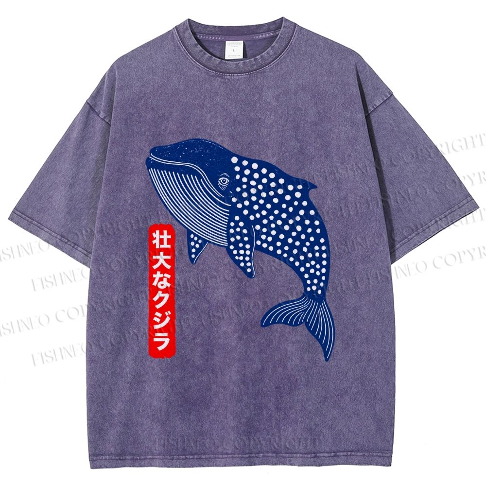 Unisex Blue Whale Printed Washed Tee