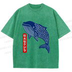 Unisex Blue Whale Printed Washed Tee