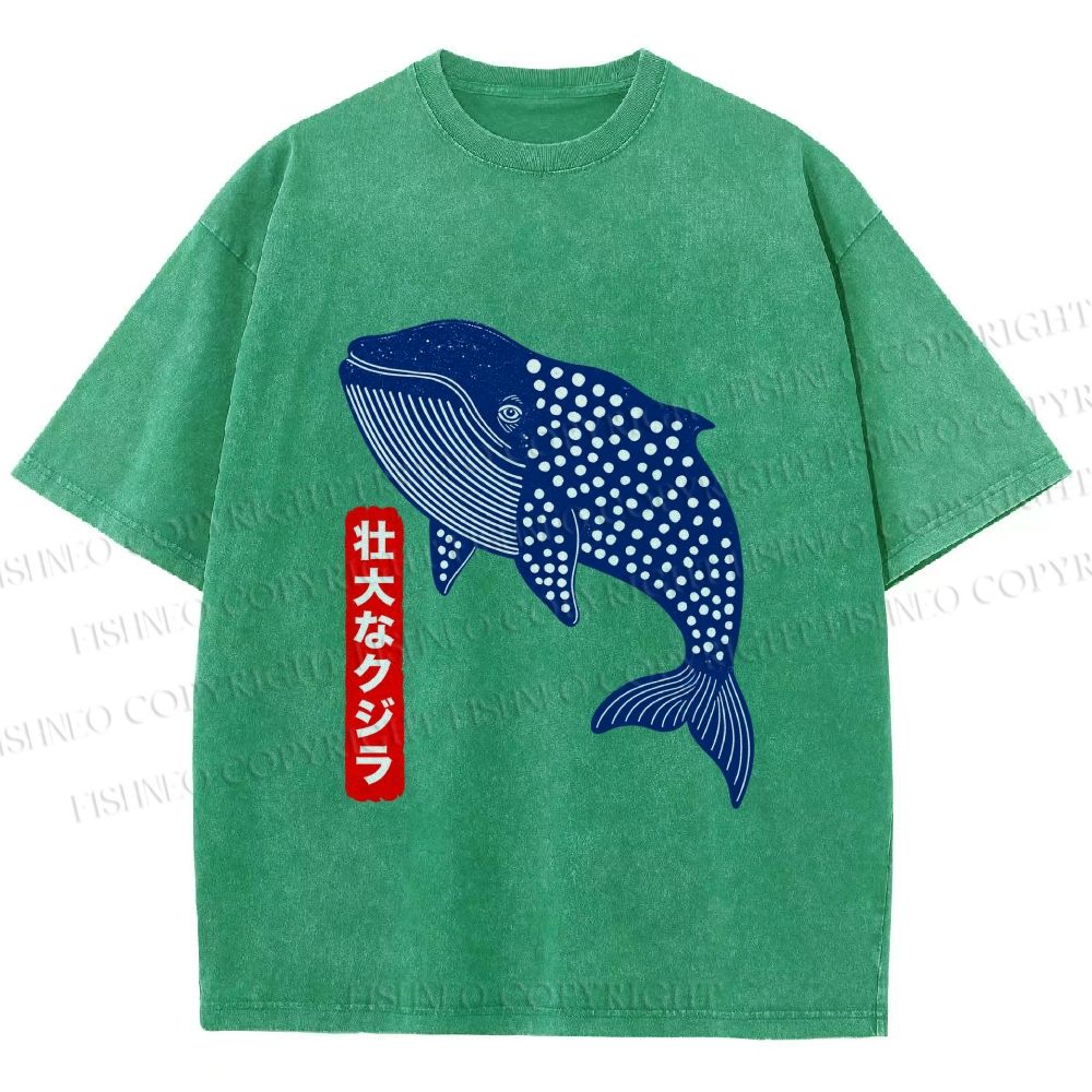 Unisex Blue Whale Printed Washed Tee