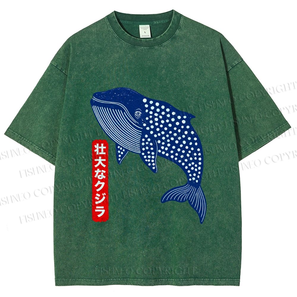 Unisex Blue Whale Printed Washed Tee