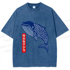 Unisex Blue Whale Printed Washed Tee