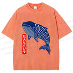 Unisex Blue Whale Printed Washed Tee