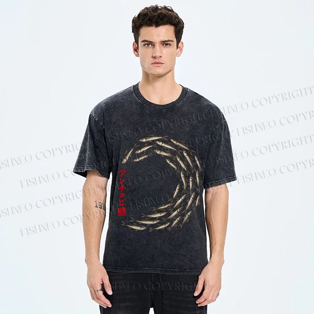 Unisex School of Anchovies Japanese Art Style Printed Washed Tee